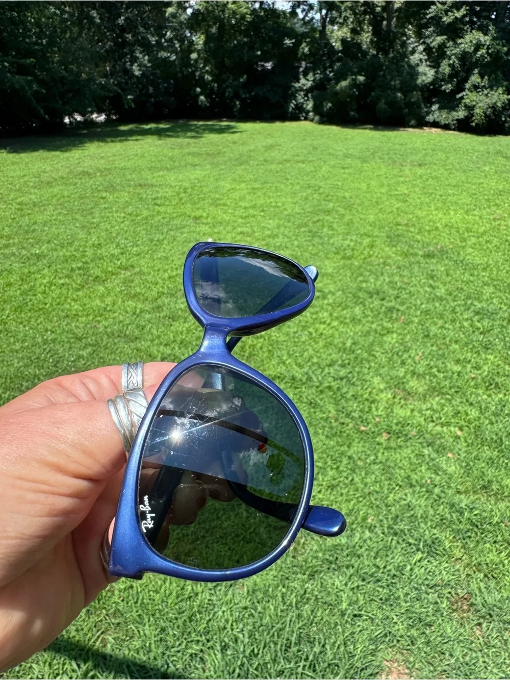Vintage Ray-Ban Women's Navy Blue Cat-Eye Sunglasses